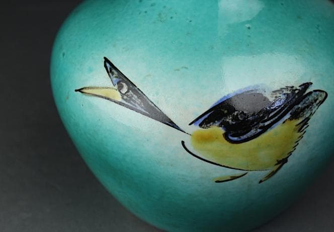 高さ31㎝の大作 芸術院会員　文化勲章受賞 二代浅蔵五十吉 鳥図花瓶　M60