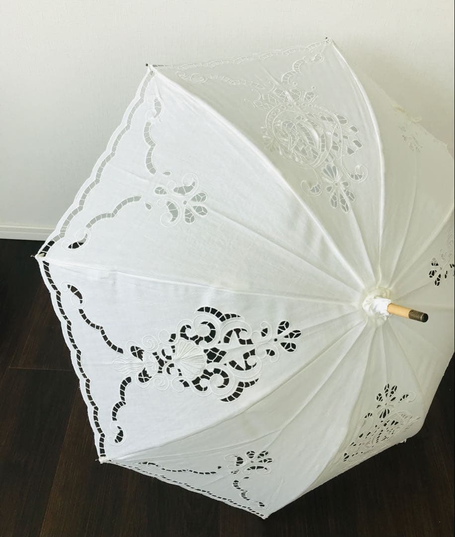 【新品】ケイタマルヤマ　日傘　刺繍　レース　リネン　長傘　白