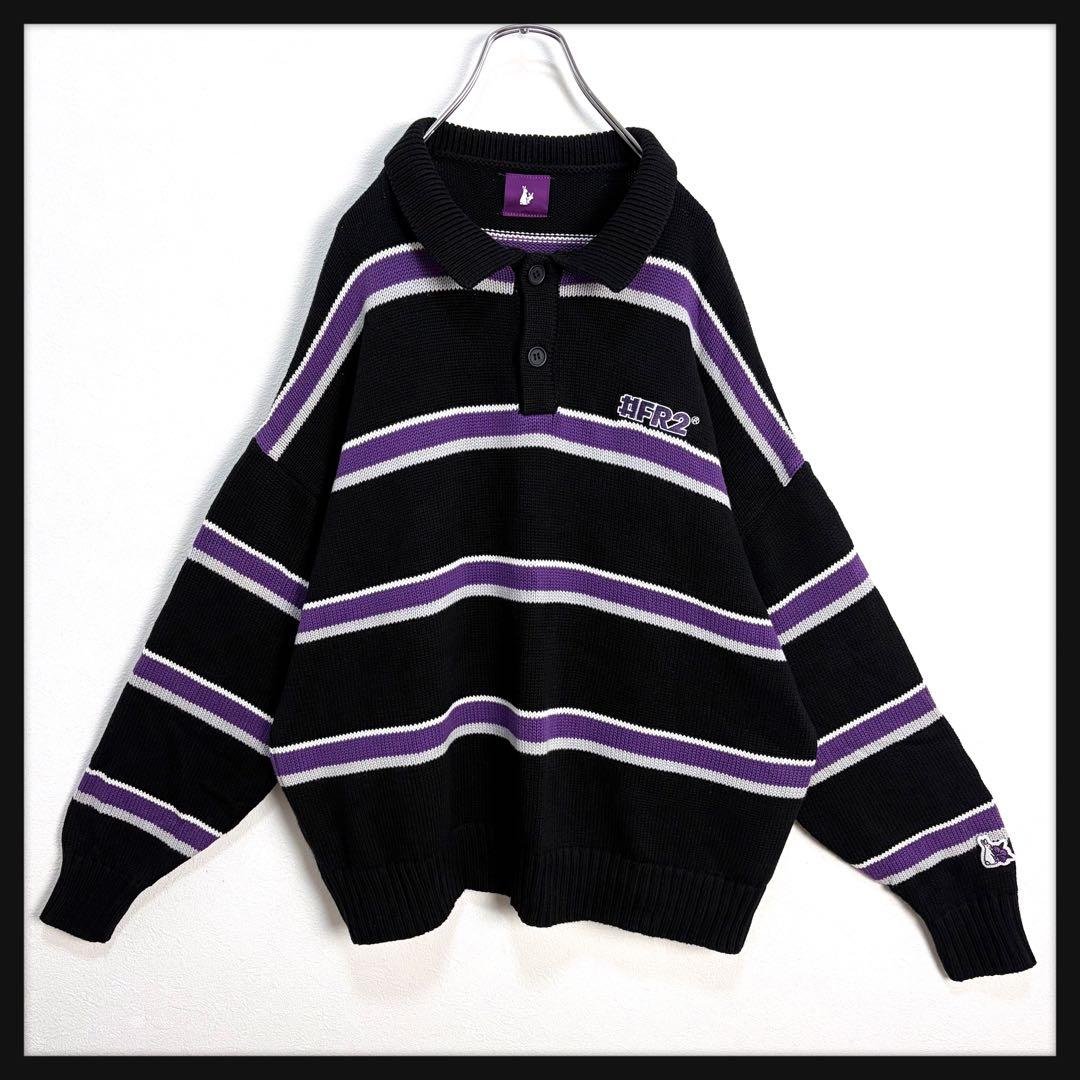 【京都限定カラー】FR2 ワンポイント刺繍ロゴ ニット 襟付き 完売カラー 美品
