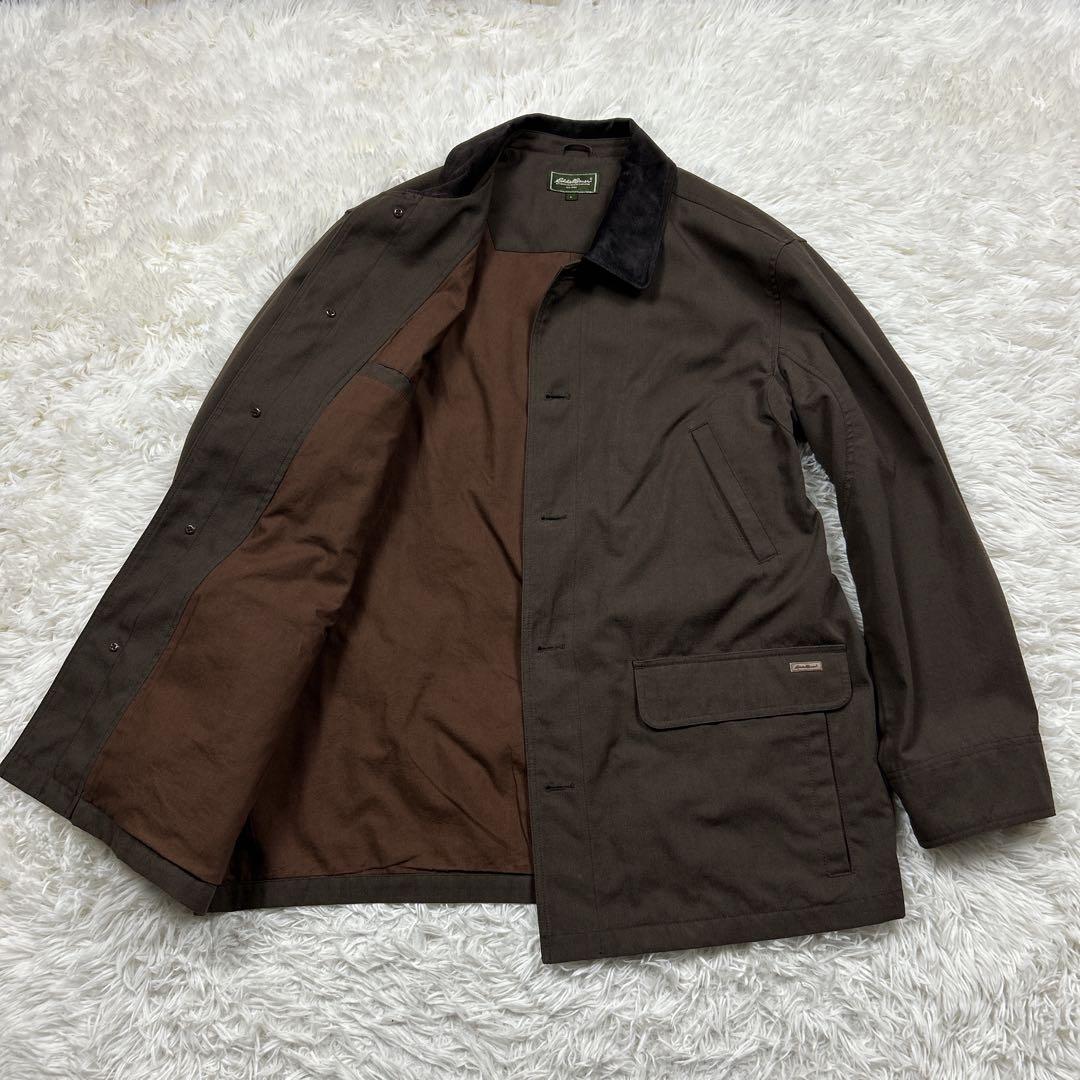 極美品　エディーバウアー　ポリエステルジャケット 豚革襟 カバーオール　L