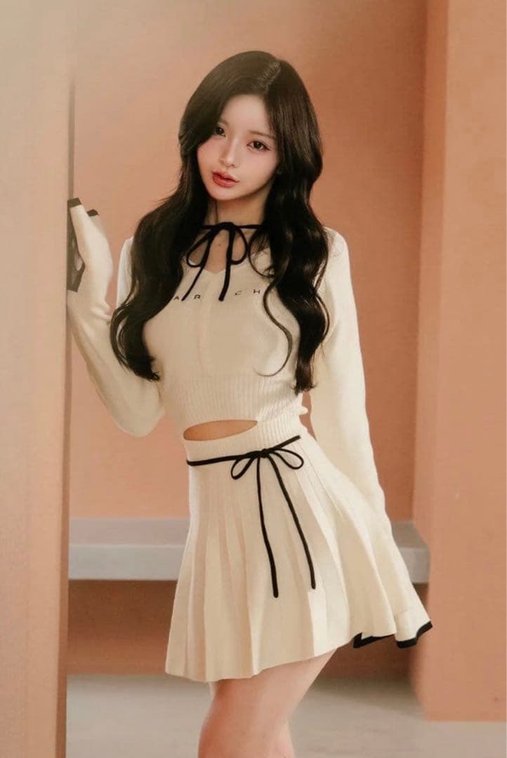 Darich ダーリッチ ウエストオープンリボンデザインニットミニワンピース