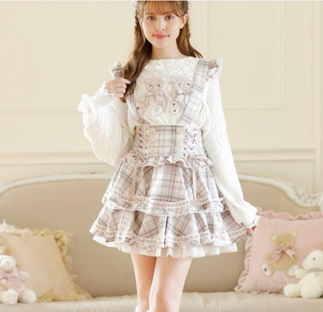 る*。様 LIZLISA♡ はしごリボンチェックティアードスカパン ピンク