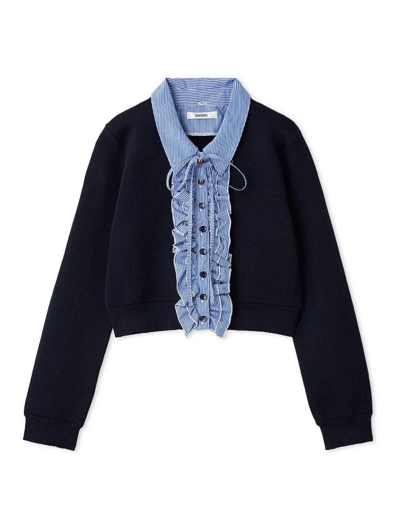 SNIDEL フリルニットカーディガン ネイビー