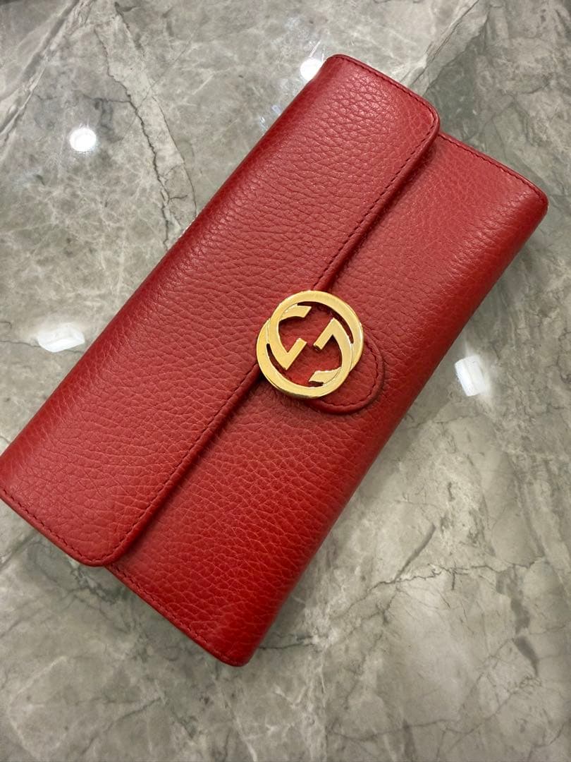 極美品！即発送！GUCCIインターロッキング長財布 ★赤★