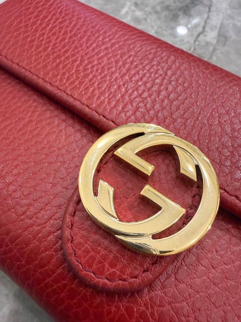 極美品！即発送！GUCCIインターロッキング長財布 ★赤★