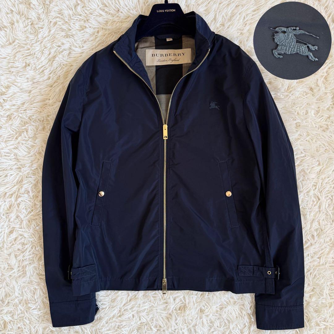 極美品　現行　L相当　バーバリー　ブルゾン　メガチェック　ホースロゴワッペン　紺