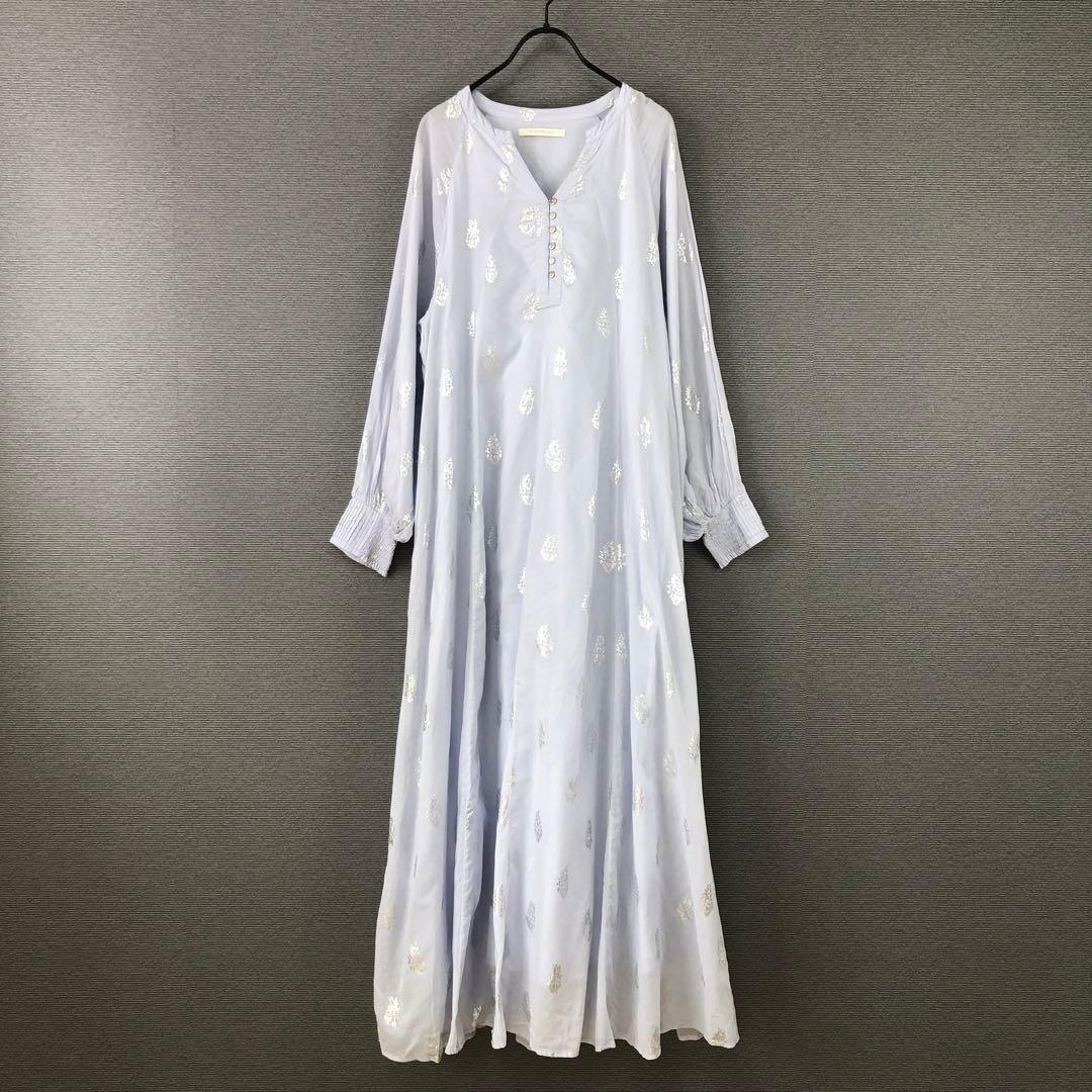 ne Quittez pas コットンボイルホイルフラワープリントスリーブドレス