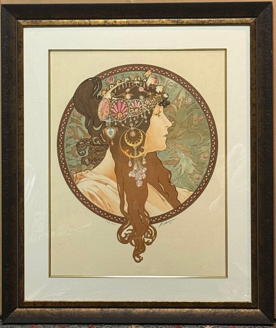 値下！アルフォンス・ミュシャ限定リトグラフ 代表作 ビザンチンヘッドブルネット