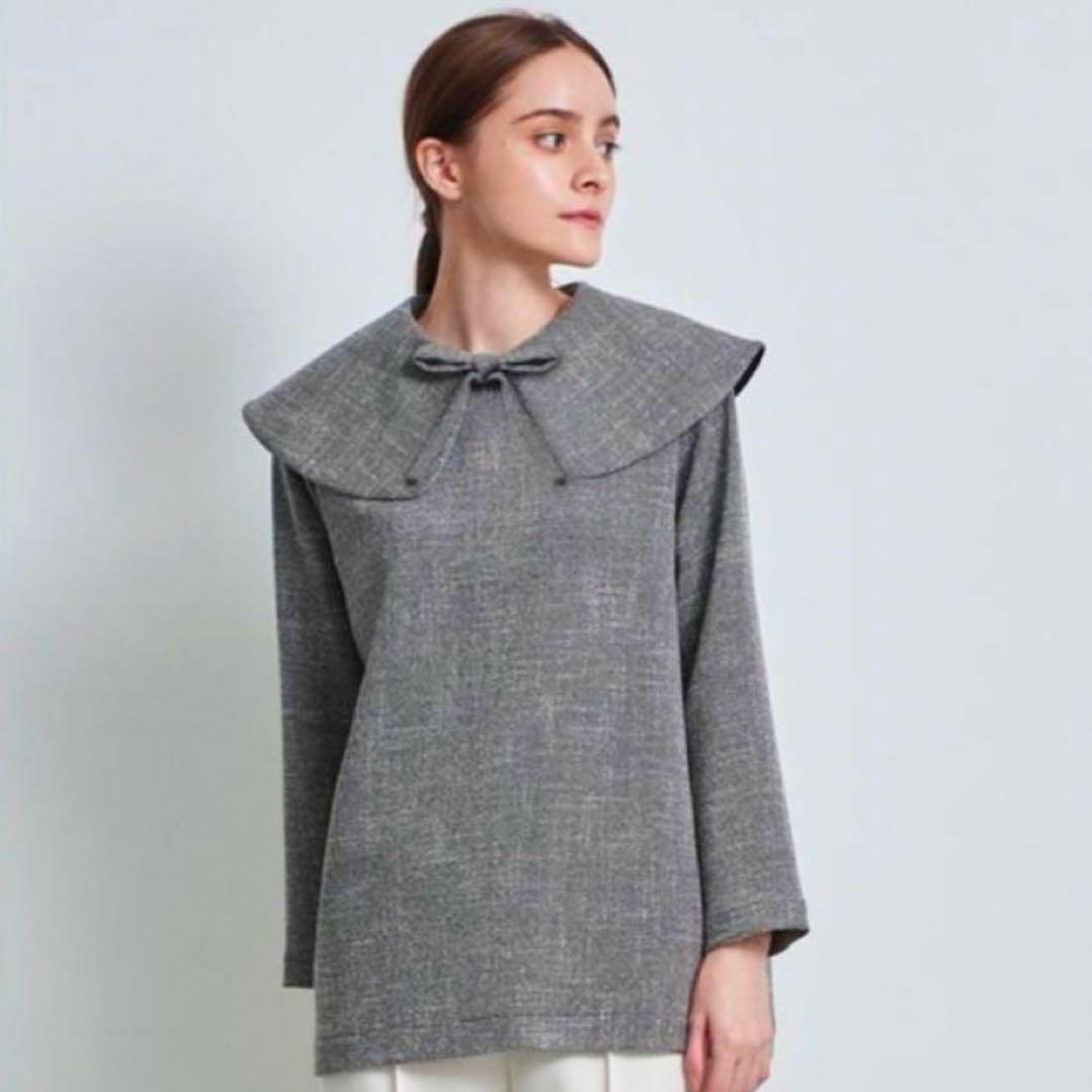 【あーちゃん】yori　スプリングツイードライクブラウス　リボン　グレー