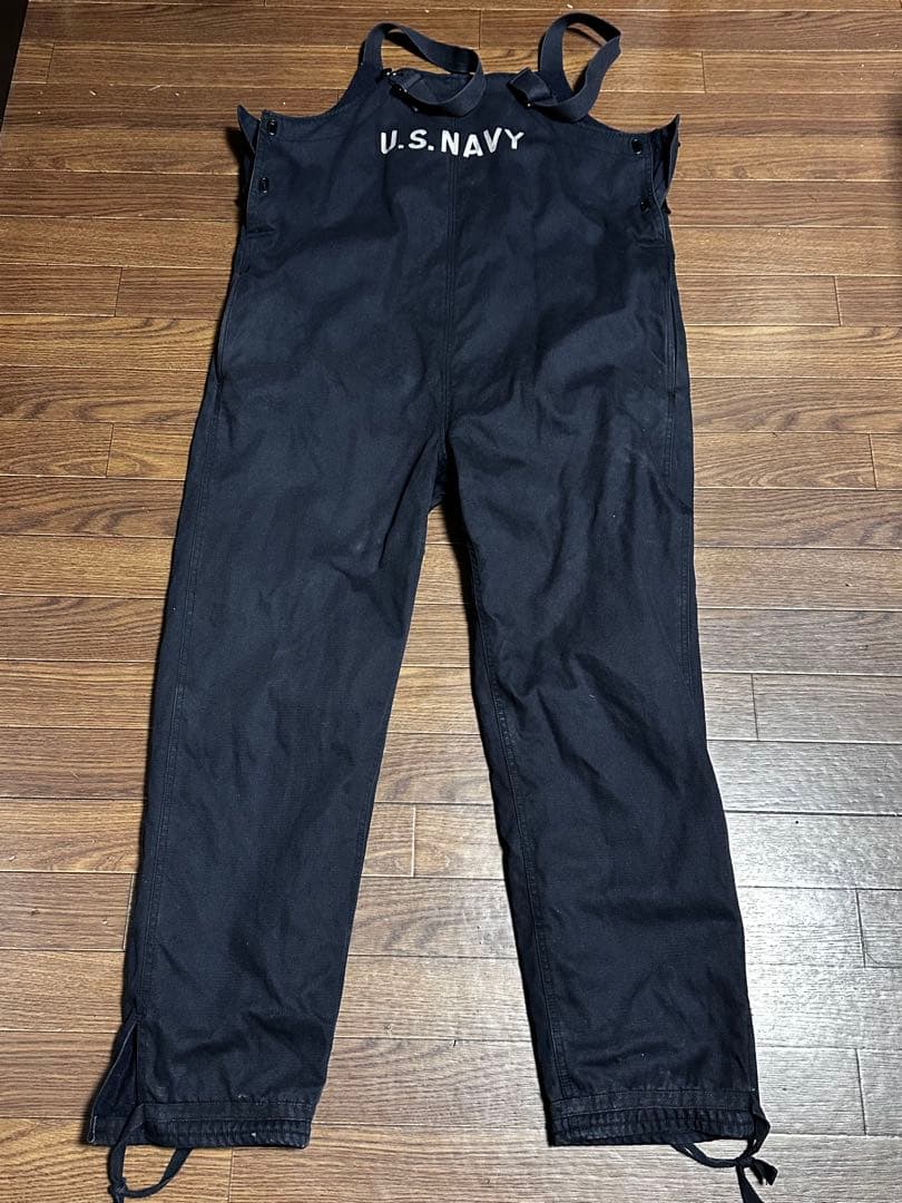 U.S. NAVY 黒オーバーオール M デッキパンツ　フック　ミリタリーパンツ