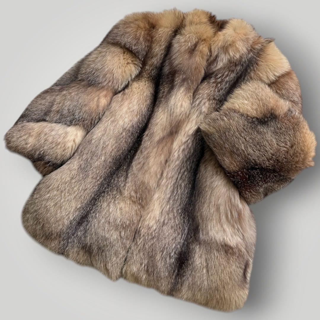 本毛皮☆ブルーフロストフォックス FOX ファーコート 肉厚◎ ボリューム◎