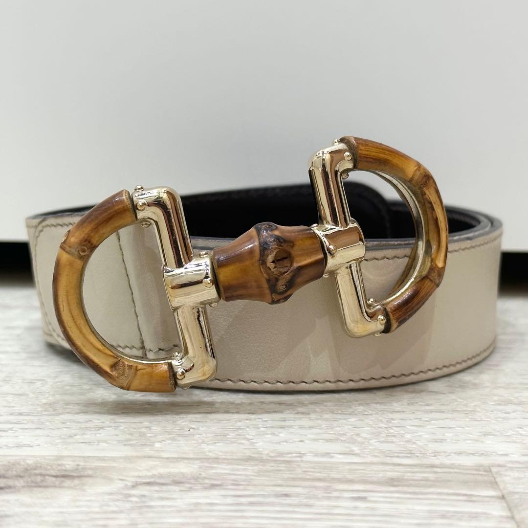た*か様 希少 美品 オールドグッチ ベルト バンブー ホースビット アイボリー