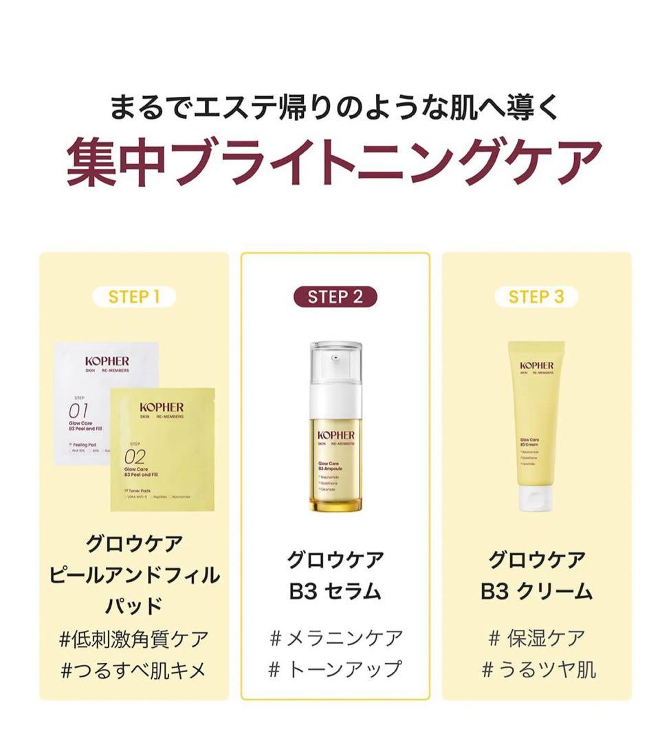コフェル Glow Care B3 ピーリング・美容液・クリーム3点セット