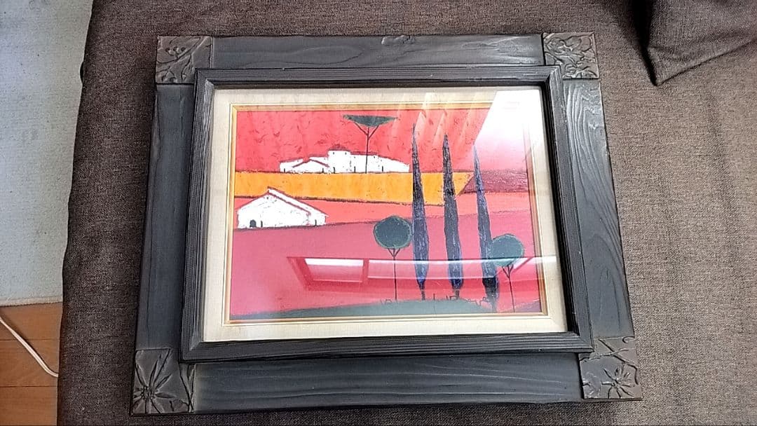 真作　ロジェ ボナフェ 農家の松と離れた納屋 4F 油彩画