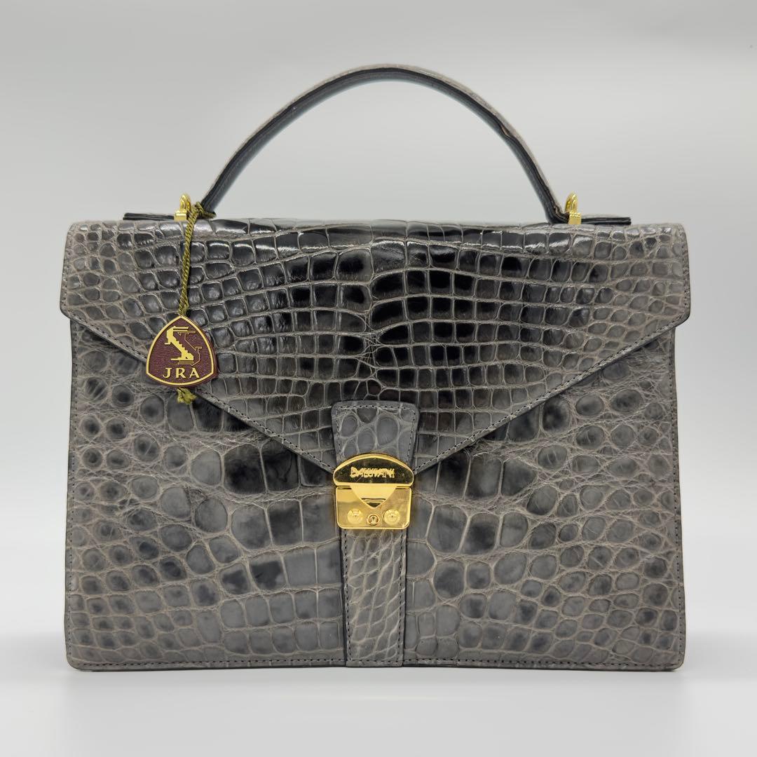 最終値下げ品 JRA クロコダイルレザー ビジネスバッグ ブリーフケース グレー
