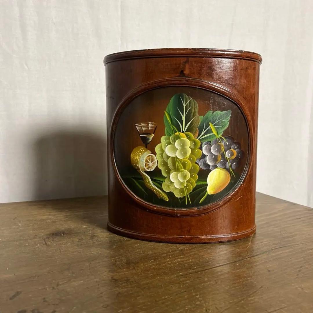 ヨーロッパ雑貨 アンティーク◾️トールペイント 木製ゴミ箱 ダストボックス 屑カゴ