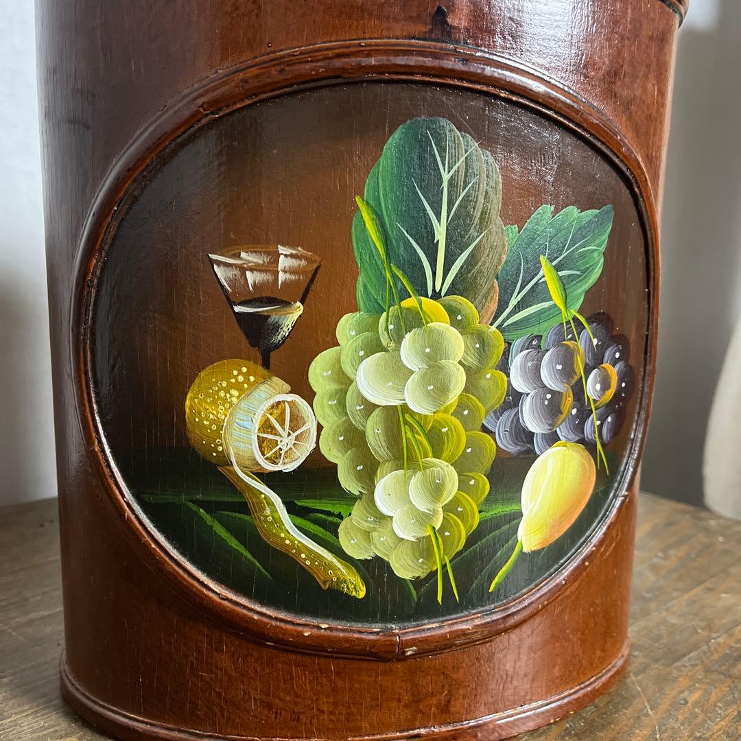 ヨーロッパ雑貨 アンティーク◾️トールペイント 木製ゴミ箱 ダストボックス 屑カゴ