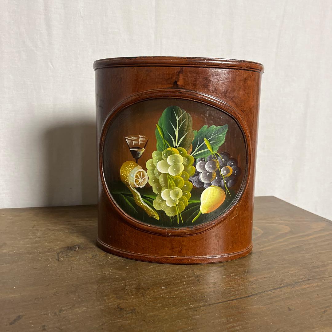 ヨーロッパ雑貨 アンティーク◾️トールペイント 木製ゴミ箱 ダストボックス 屑カゴ