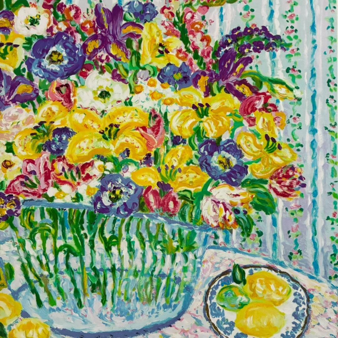 レスリー・セイヤー「ハッピー・リリーズ」シルクスクリーン 直筆サイン入 額縁入り