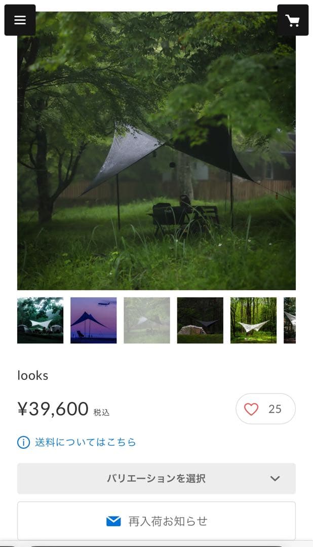 テーロタープ　Telo タープ 黒 収納袋付き　ガイロープ付き