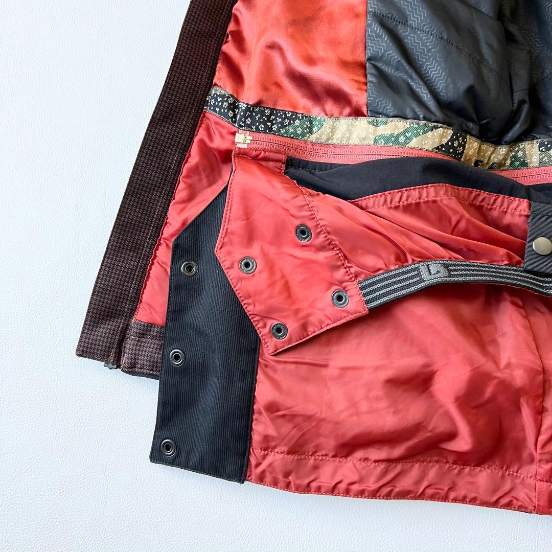 3267【美品】バートン　ジャケット ファー付き 千鳥格子　S ブラウン