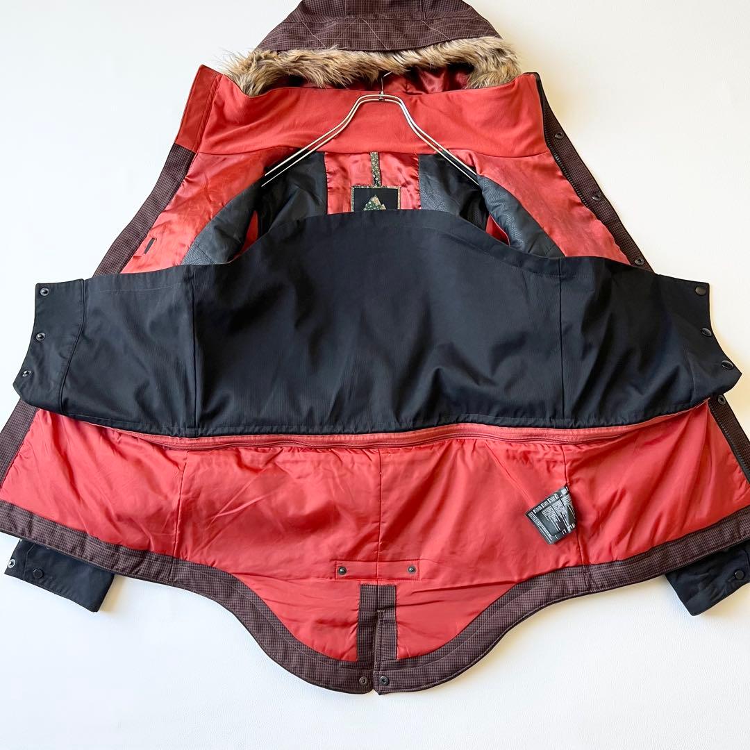 3267【美品】バートン　ジャケット ファー付き 千鳥格子　S ブラウン