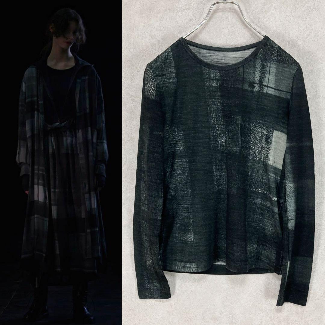 Y's ワイズ 美品21AW ウール 手書き チェックプリント カットソー 2