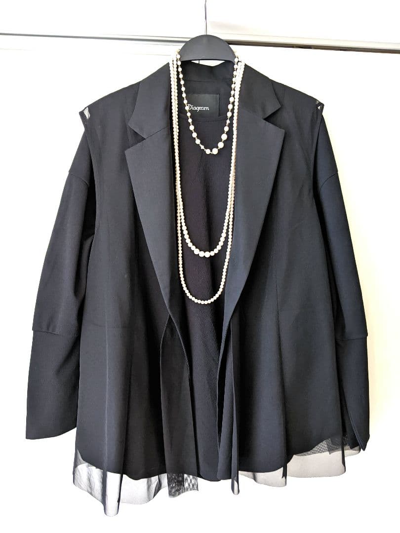 GRACE CONTINENTAL ダイアグラム　チュールオーバーベスト 黒36