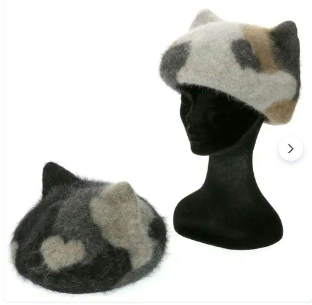 Dodge 猫耳アンゴラ三毛猫ベレー ホワイト