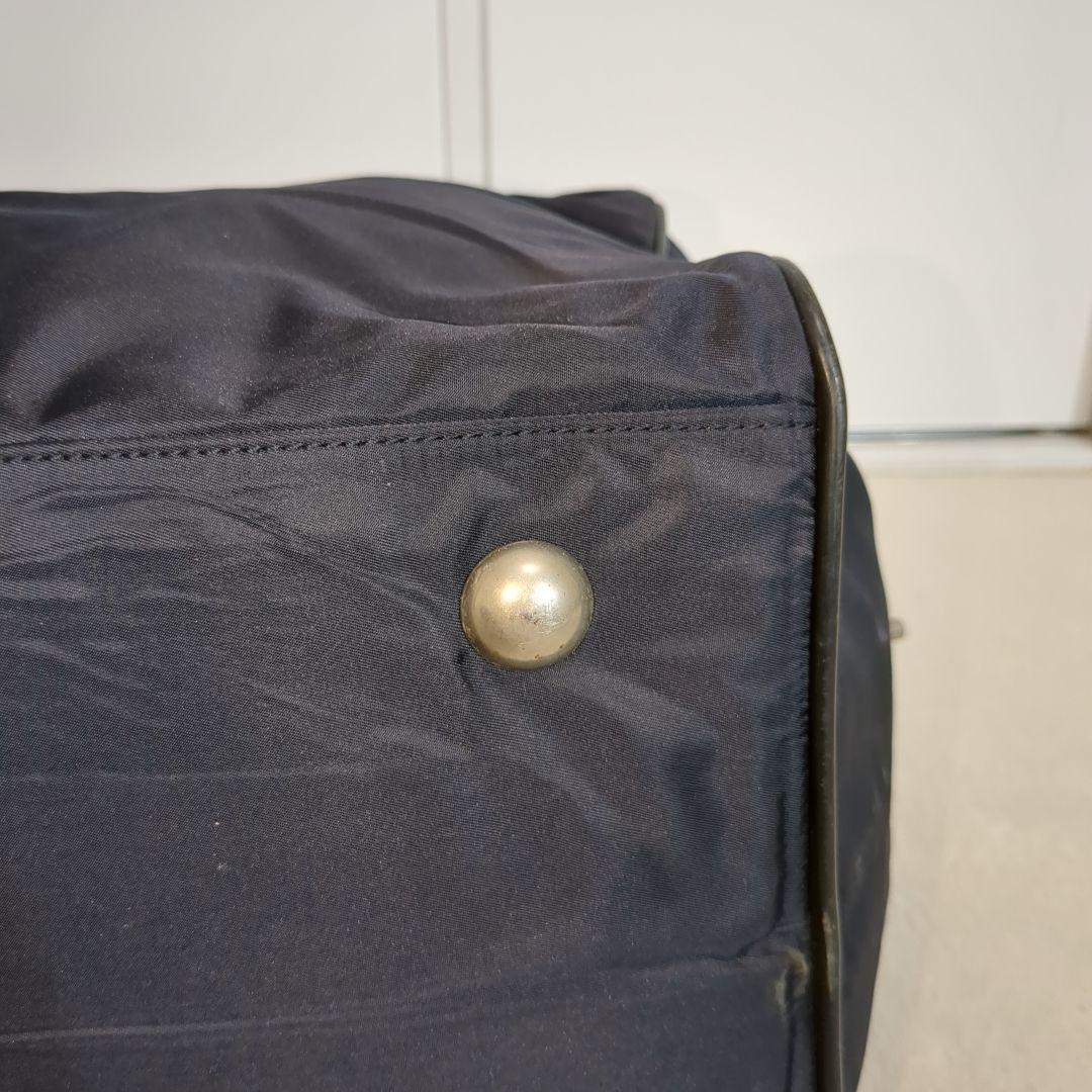 プラダ ボストンバッグ 三角ロゴ 希少色 ネイビー レザーハンドル 大容量