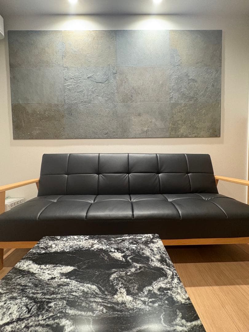 リクライニング ソファーベッド／2WAY／合皮／ブラック　取りに来れる方のみ