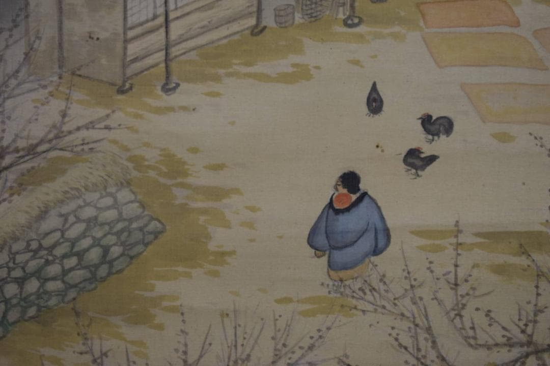 真作/華門/田家梅花図/布袋屋掛軸HE-635