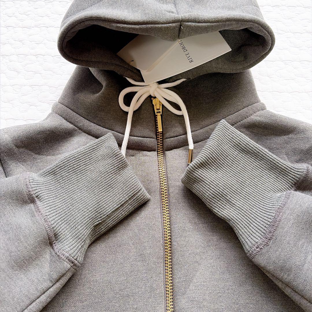 新品タグ付き⚑リブドロワ　スポンジダンボール ZIPパーカー　フリー　グレー