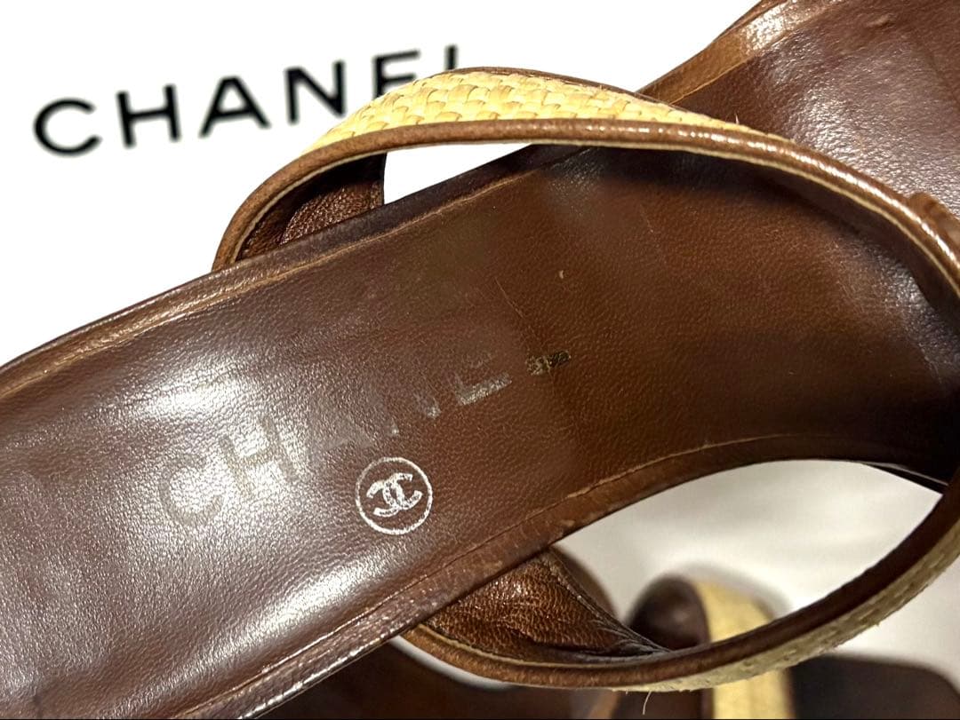 CHANELシャネル☆ブラウン ベージュ ミュール&保管袋・カード