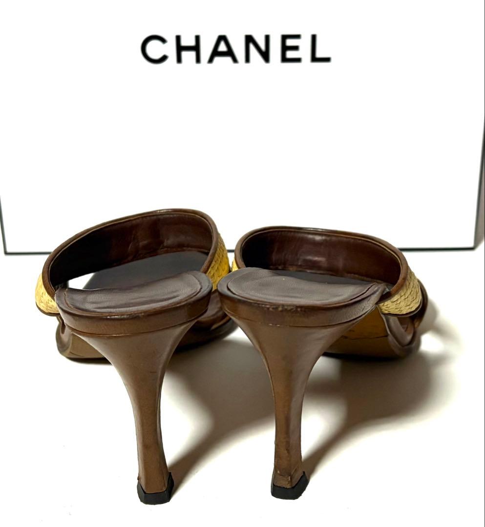 CHANELシャネル☆ブラウン ベージュ ミュール&保管袋・カード