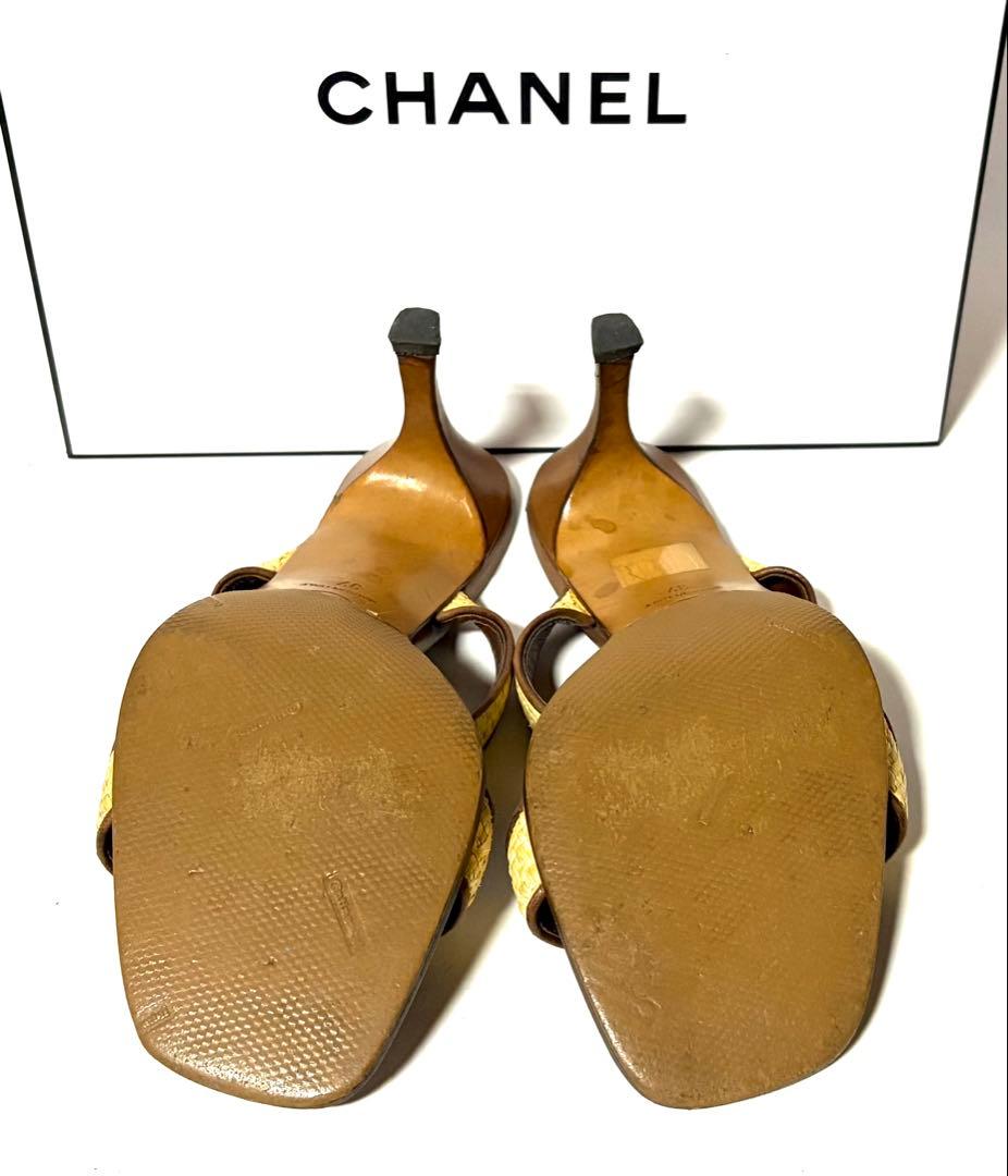 CHANELシャネル☆ブラウン ベージュ ミュール&保管袋・カード