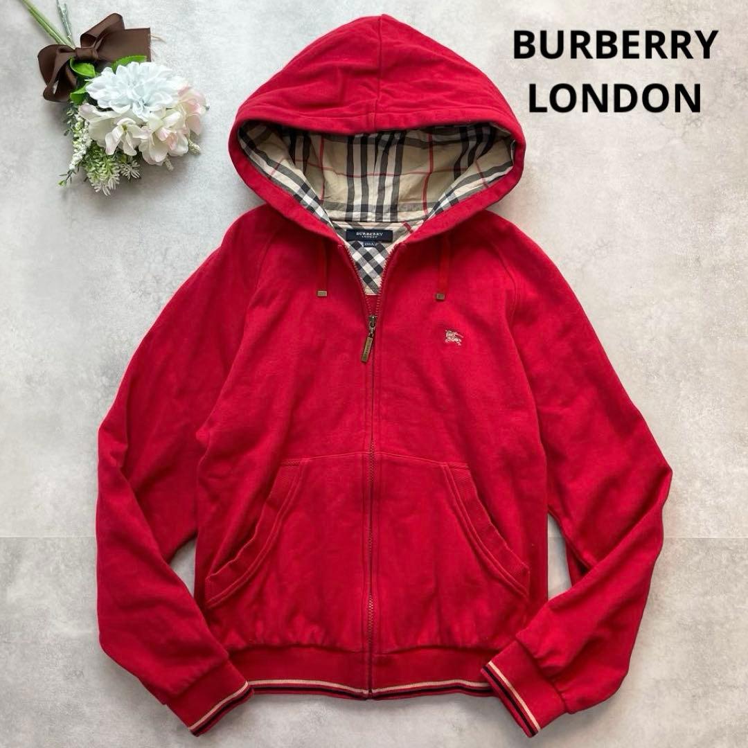 ホース刺繍✨バーバリーロンドン パーカー フード 赤 ノバチェック 長袖 高級感