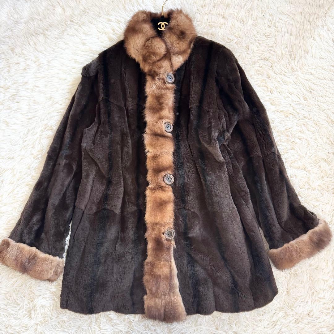 【極美品】最高級リアルファー リバーシブルコート 2way シルキー毛並み 軽量