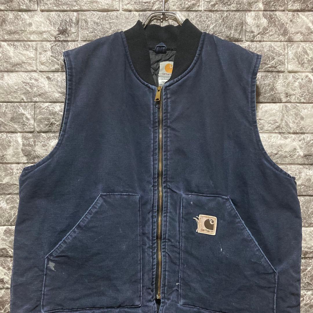 CARHARTT ダックベスト 紺 XL フェード カーハート USA製 腰ゴム