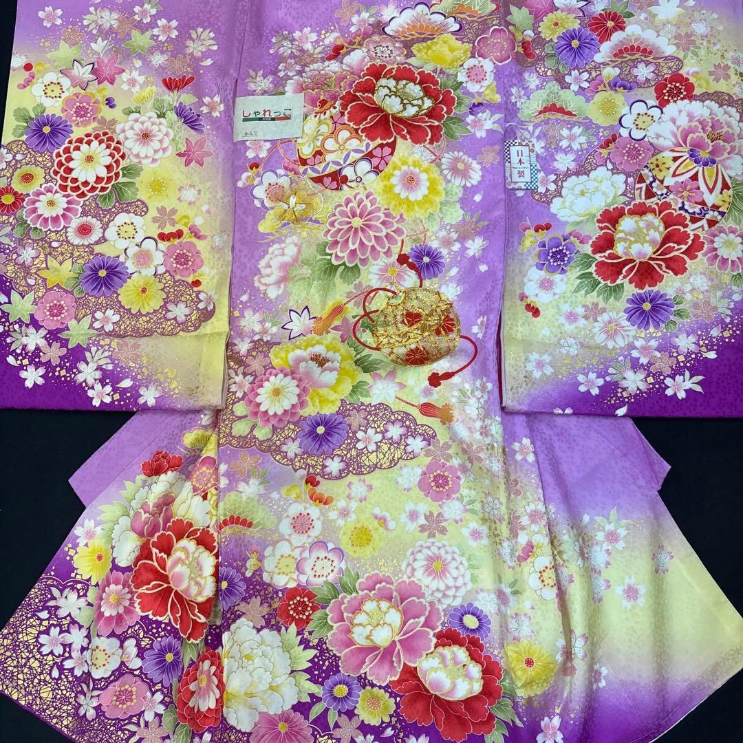 新品正絹産着（お祝着）最高級京友禅伝統多色染、豪華刺繍入り古典四季花王朝鈴毬文