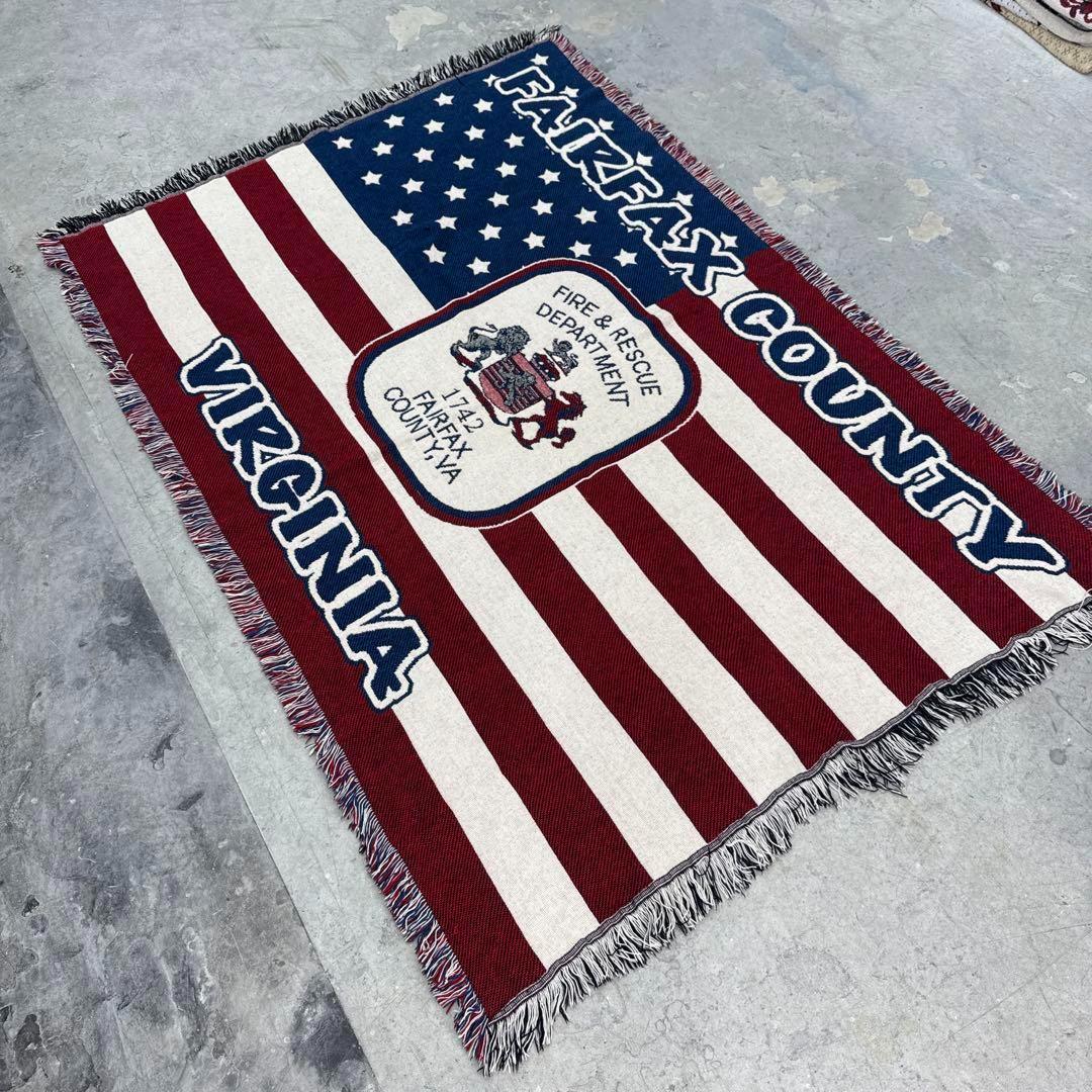 星条旗　消防　マルチカバー　ソファーカバー　ヴィンテージラグ　120x176