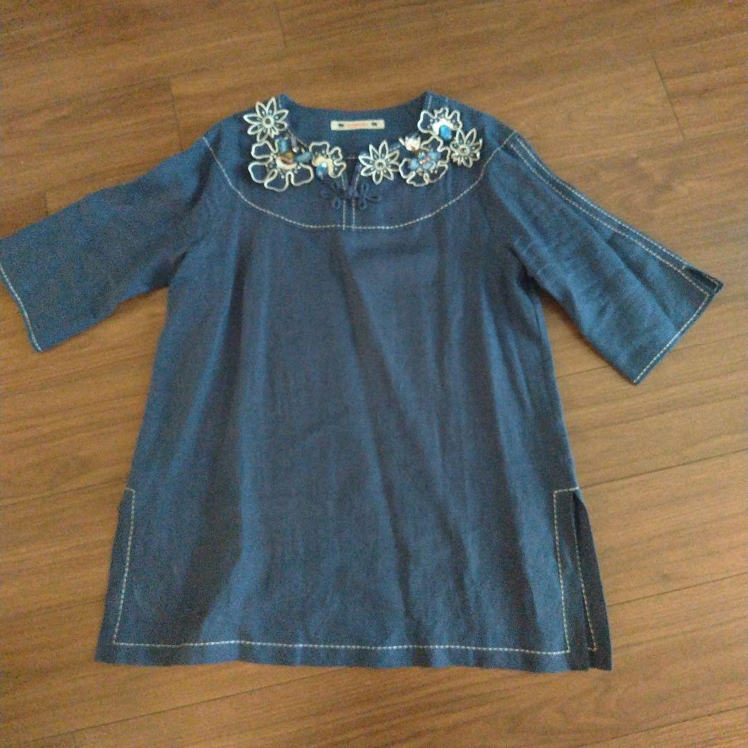 アルベロベロ 麻100% デニム調チュニック