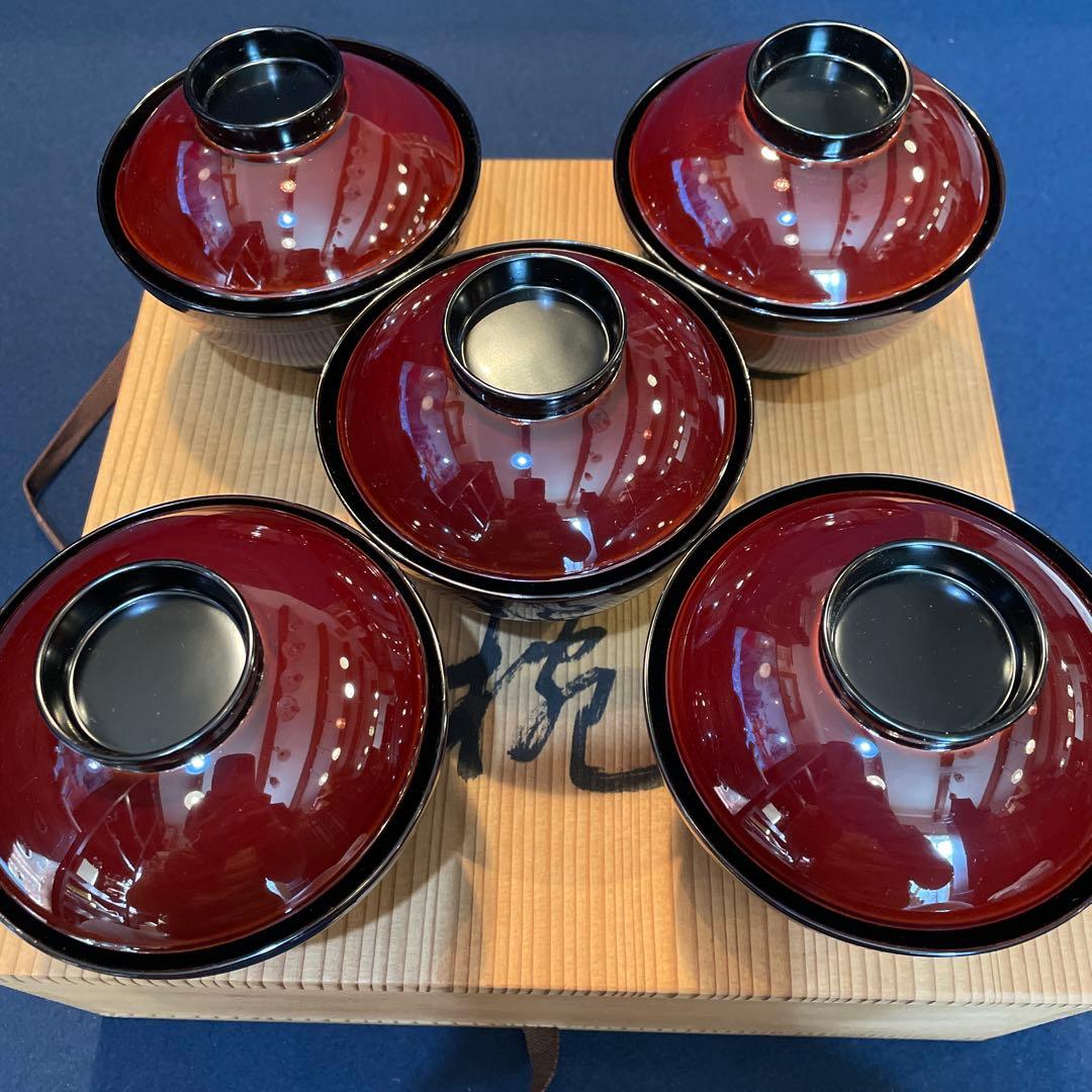 『堅牢で布着』の「木製 輪島塗 溜塗」【吸物椀】五客セットです。※吸物椀　漆器