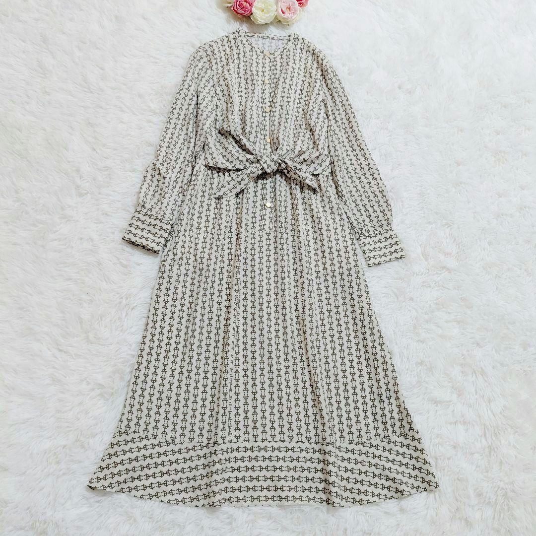 未使用級✨UNTITLED　ウエストリボン　Aライン　ワンピース　総柄　サイズ2