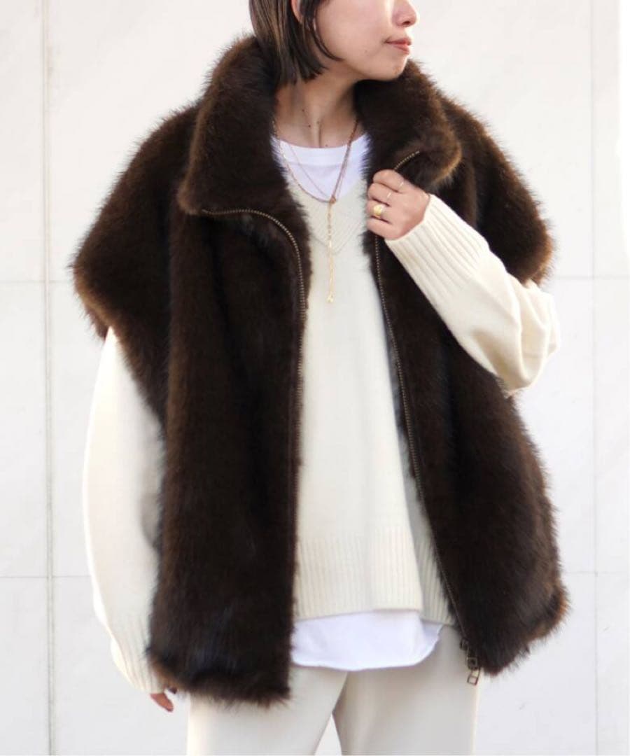 AP STUDIO シャギーベスト　ブラウン