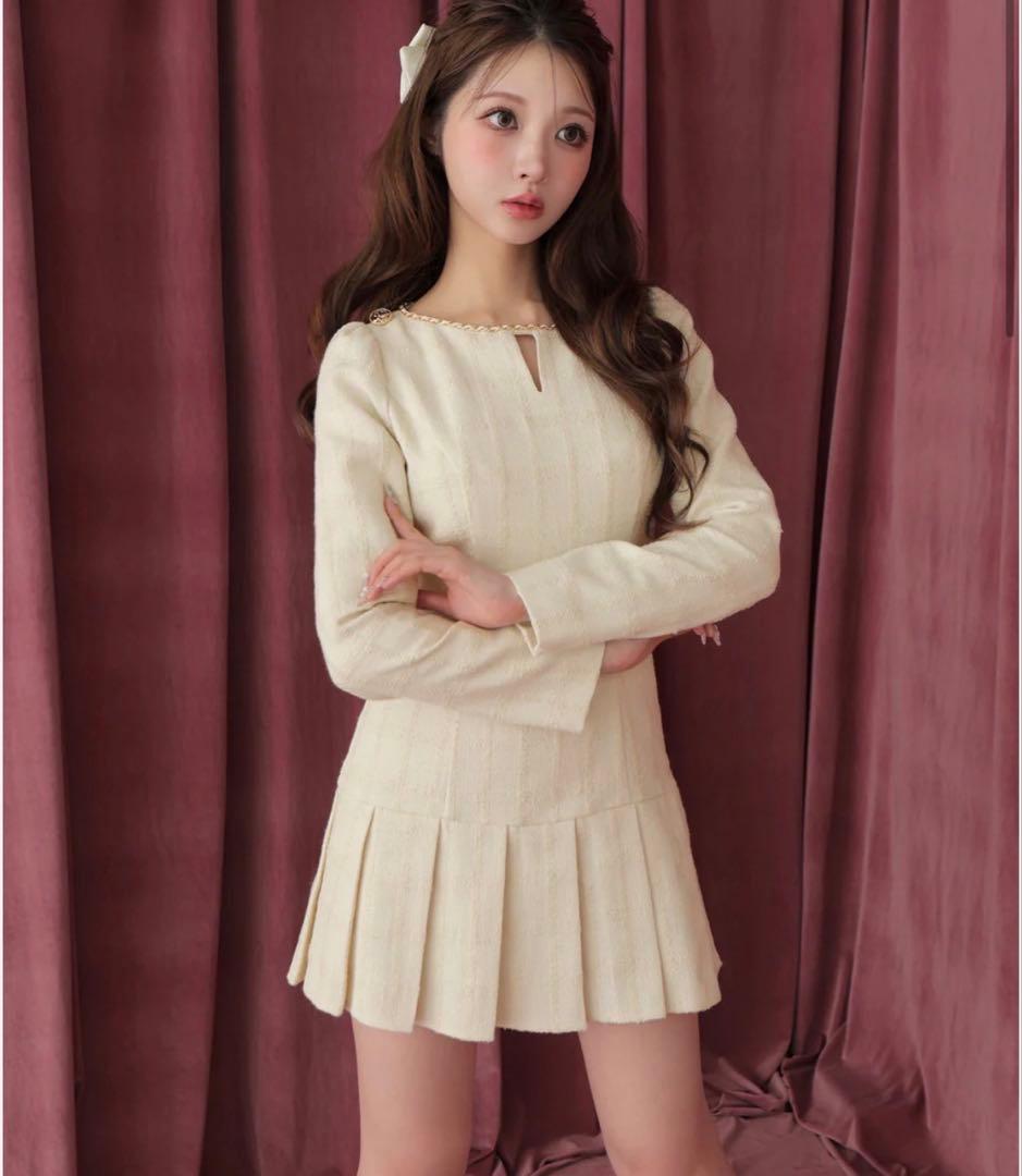 mmeeme ツイードチェックプリーツワンピース