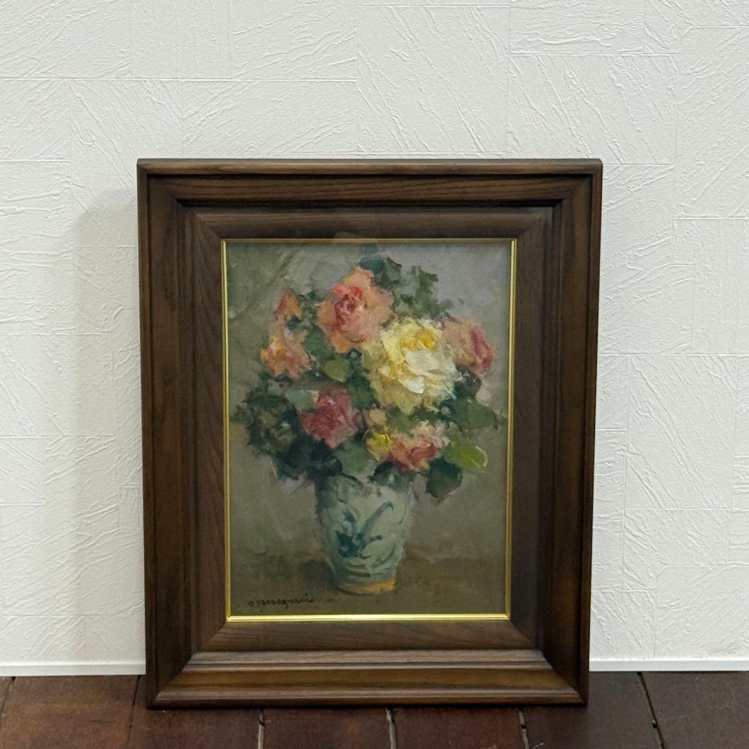 H17KZ2a 山崎翠祥 薔薇 F5号 額装 油彩画