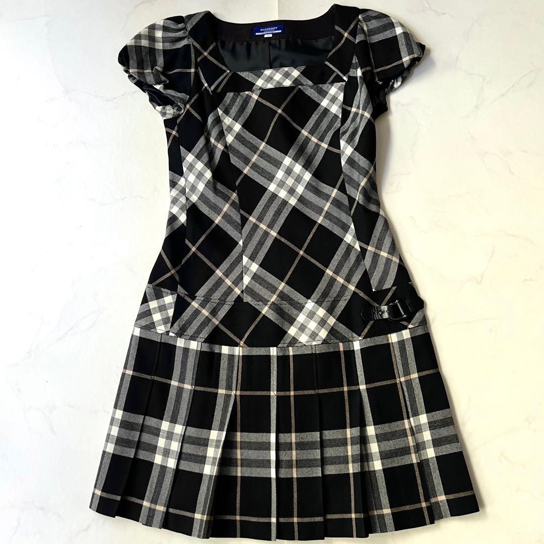 美品 バーバリーブルーレーベル ノバチェックワンピース ベルト プリーツ 36