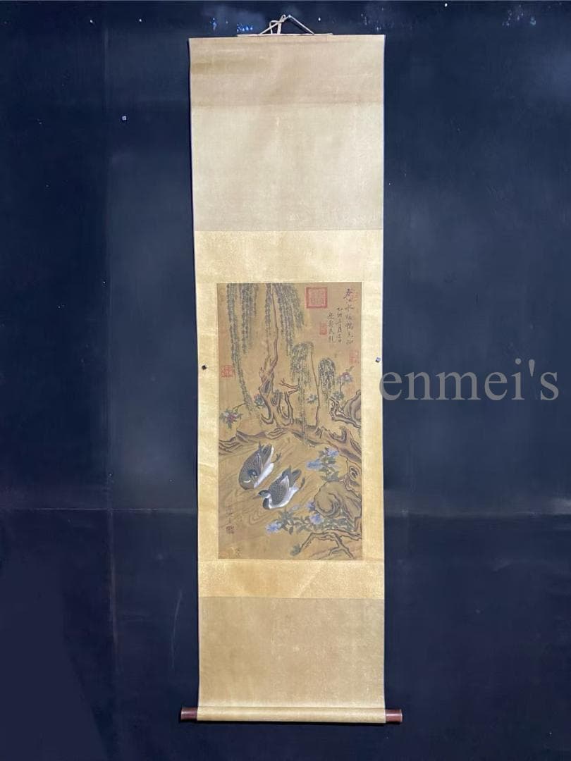 中国古美術 宋代 李迪款 花鳥画 絹布 肉筆 唐物 書道 水墨画 掛け軸 文房