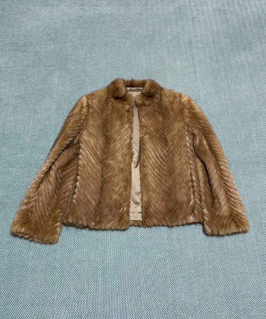 【美品】岐阜毛被 国産 毛皮 ミンク　ファージャケット ブラウン 9号